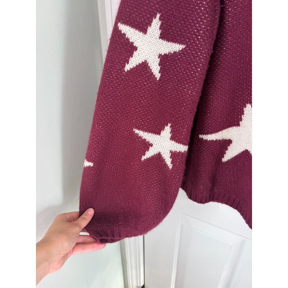 Umgee Red White Star Print Womens Sweater Cardigan Fall Size Large - Picture 3 of 5